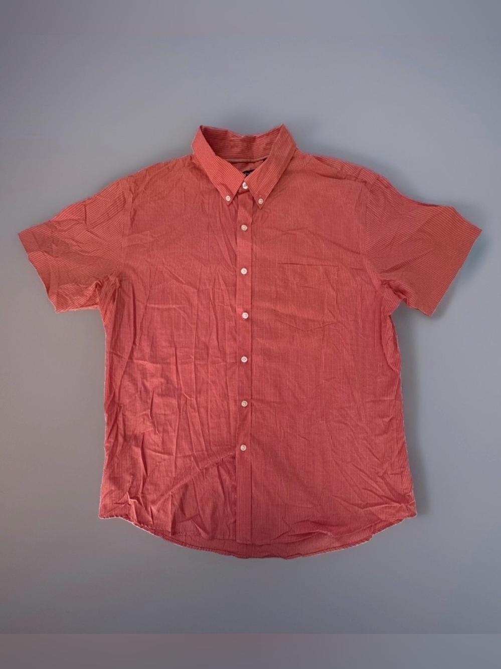 1. VAN HEUSEN Men’s Classic Fit,  Short Sleeve, Red Check Button-Down Shirt